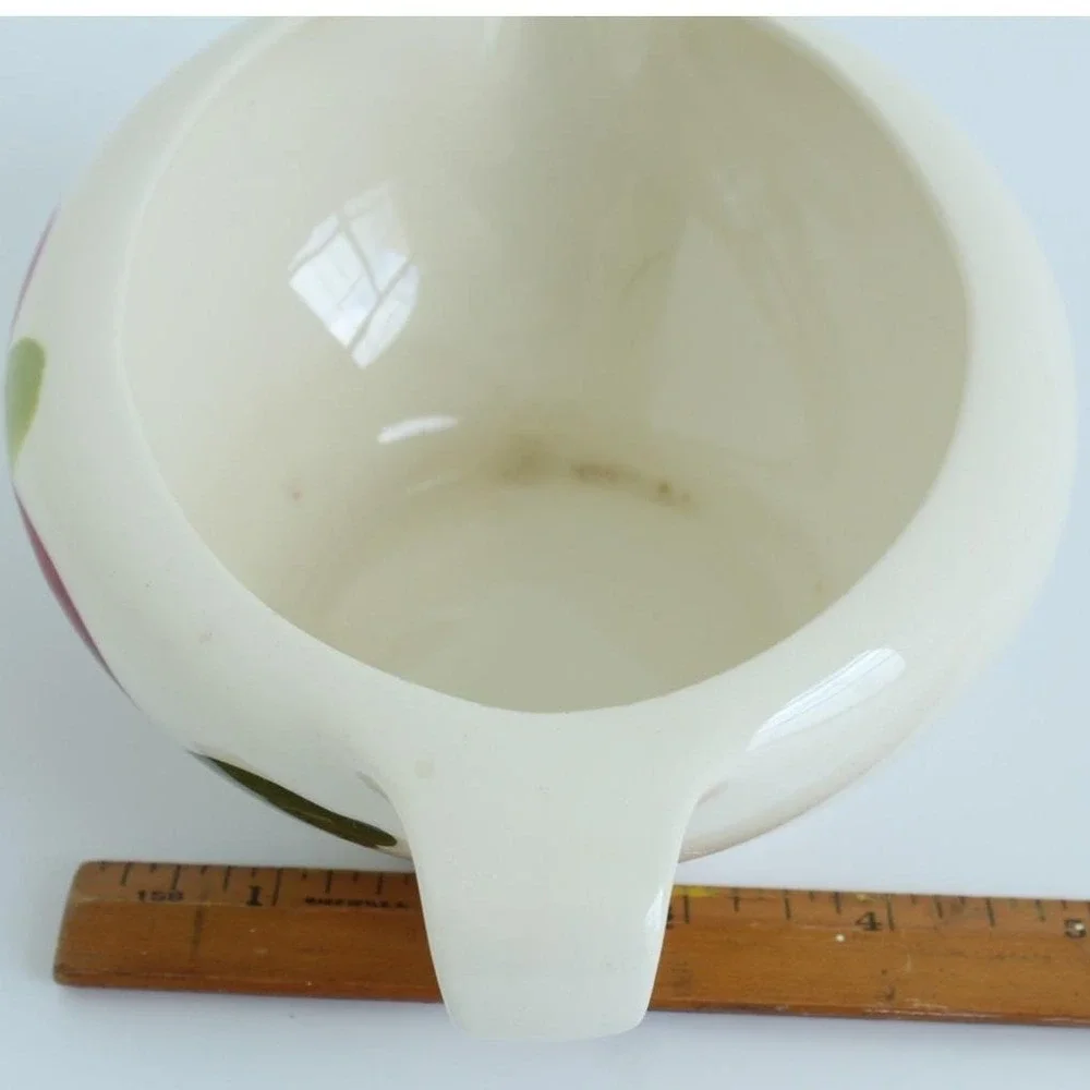 Vintage Hand Painted Red Floral Ceramic Gravy‎ Boat Creamer 6.5in